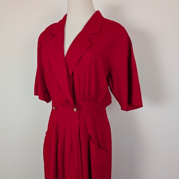 80s Rouie Raw Silk Dress Midi Wrap Asymmetrical Collar Double Breasted Vintage - Picture 13 of 15